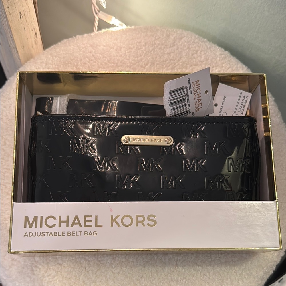 Michael Kors Shiny Black Adjustable Belt Bag